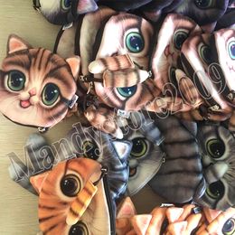 Cute Cat Coin Purses Kids 3D Digital Printing Cats Face Coin Purses Fashion Cartoon Zipper Bag Tail Zipper Wallet For Girls