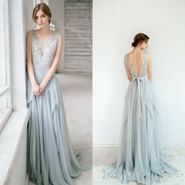 Fabulous 2016 Latest Sheer Neckline Backless A Line Prom Dresses Sexy Lace And Chiffon Ruffles With Sash Long Formal Gowns EN4134