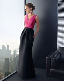 Simple Fuchsia and Black Contrast Colour Formal Evening Party Gowns Elegant Evening Dress Custom Made Work Office Lady Celebrity Dresses