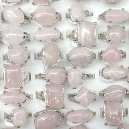 Free Shipping Natural Pink Jade Rings Vintage Silver Tone Men's Jewellery 50pcs/lot Wholesale For Wedding