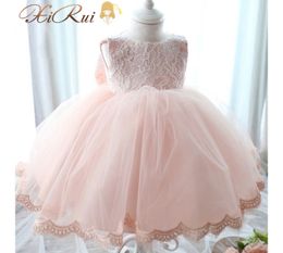 Newborn Baby Girls Birthday Dresses First Baptism Christening Wedding Party Baby's Dresses Lace Pink Bow Ball Gown Cute Baby Dress