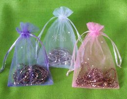 Free Ship 300pcs 10*15cm White Pink Purple Dots Organza Voile Jewelry Bag Gift Bags Candy Christmas Bags