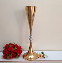 Free Shipping fast delivery wedding supplies gold trumpet wedding decoration table Centrepieces wedding flower vase 10pcs/lot