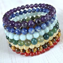 SN1141 High Quality 6 mm Gemstome Chakra Mala Bracelet Moss Agate Amethyst Lapis Lazuli Tiger Eye Bracelet Trendy Bracelet Set