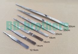 CR Thickened Round Head Medical Stainless Steel Tweezers With Anti-skid Slot Nipper 12.5cm 14cm 16cm 18cm 20cm 25cm 30cm Forceps 500pcs/lot