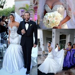 South African Mermaid Bridal Gowns Wedding Dress 2017 Sexy Sweetheart Shiny Beaded Crystals Satin White Aso Ebi Style Wedding Dresses