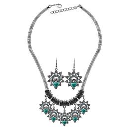 Vintage turquoise statement necklaces earring sets For women Jewellery turquoise owl Pendant necklace Dangle & Chandelier earrings Hot sale