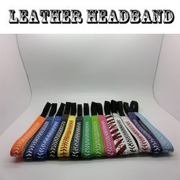 Softball Headbands - Yellow Leather with Red Stitching Seam Fastpitch Stretch Elastic Sport hair band 20 color in stock free shipping