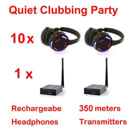 500M Competitive RF wireless Silent Disco system led wireless headphones - Quiet Clubbing Party Bundle with 10 Receivers and 1 Transmitter