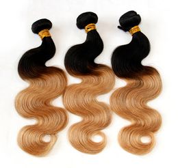 4Pcs Lot 8-30Inch Three 3 Tone Ombre Cambodian Body Wave Human Hair Extensions Weft Color 1B-4-27# Ombre Cambodian Virgin Hair Weave Bundles