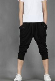 Wholesale- New Mens Harem Capri Casual Sport Athletic Baggy Gym Jogger Joggin Skinny Male Shorts Cotton Polyester Blends Short Pants