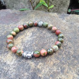 SN0398 Natural stone bead bracelet Men Unakite Buddha bracelet Lucky Stone Jewellery gift for women wholesale