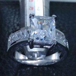 princess cut simulated diamond rings UK - Luxury Size 6 7 8 9 10 Jewelry white Topaz CZ princess cut Simulated diamond 10kt white Gold Filled Wedding Engagement Ring gift with box