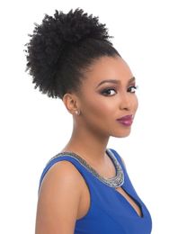 African American virgin malaysian hair Afro Short Kinky Curly Wrap Drawstring Puff Ponytail Bun Extension