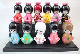 6pcs three szie 9 cm CUTE collectibles Japanese Wooden Doll KOKESHI with KIMONO Figure,doll girls kids gift