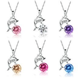 2016 Fashion Romantic Dolphin Love pendant necklace Hot sale 6 styles women crystal necklace Jewellery Choker chain Love Gift