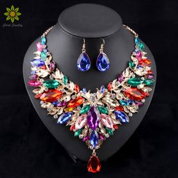 New Arrival African Jewellery Sets Wedding Necklace Womens Jewellery Set Gold Plated Necklace And Earrings 6Colors