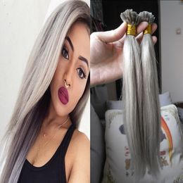 Grey Fusion Hair Extensions Keratin Nail U Tip Hair Extensions 100g Silver Hair Extensions Human Keratin