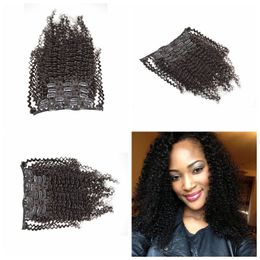 Unprocessed Brazilian Afro Kinky Curly hair Clip In Hair Extensions,7Pcs 120g,Natural Black Color Clip In Human Hair Weaves G-EASY