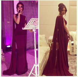 Burgundy Special Occasion Women Dress Mermaid Robe Party Dresses with Cape Sweep Train Prom Dresses Charming Evening Dress