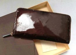 Whole Patent leather shinny long wallet multicolor Fashion high quality original box coin purse women classic zipper pocket lu304Y