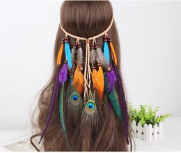 Fashion Feather Leather Rope Wood Beads Colourful Party Cosplay Danceing Headbands Headwears Bohemian Hair band