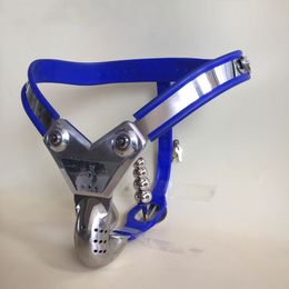 chastity belt anal plug underwear male chastity belts devices blue silicone liner stainless steel anal beads butt plug arc waist belt pants