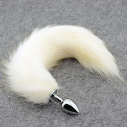 Erotic White Fox Tail Metal Anal Plug, Faux Tail Butt Plug, Animal RolePlay Cat Tail Cosplay, Sex Products, Sex Toys for Woman 0701