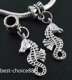 100PCS Tibetan Silver sea horse Charms Pendant Dangle Beads Fit European Bracelet 32mm