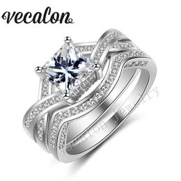 Vecalon Brand 2016 New Princess cut 2ct Cz Simulated diamond 10KT White Gold Filled Engagement Wedding Ring Set for Women