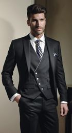 Hot Sale Groomsmen Peak Lapel Groom Tuxedos Black Men Suits Wedding/Prom Best Man Blazer ( Jacket+Pants+Vest+Tie ) A111