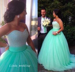 2019 Mint Green Quinceanera Dresses New Turquoise Ball Gown Tulle Beaded Dream Dresses Evening Party Gowns