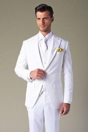 Peak lapel best man suit white groomsmen men wedding prom suit groom tuxedo 3 (coat + pants + vest) custom made