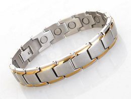 New arrival fashion stainless steel magnetic energy health care Link Chain bracelets with germanium infrared ray anion benifits Silver Gold Black color