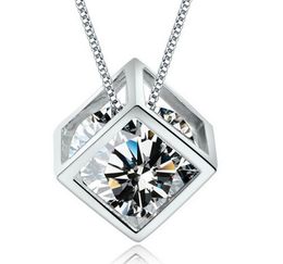 Colares de pingente de diamante de cubo de amor de prata 925 S925 Cristal brilhante quadrado Declaração Link Chans Gargantilha Colar de casamento Jóias femininas vintage