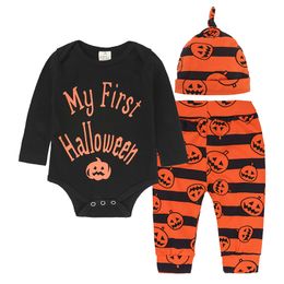 Halloween Style Newborn Set Infant Baby Boys Girls Clothing Set Full Sleeve Bodysuit One-piece Tops Romper Jumpsuit + Pants + Hat 3PCS