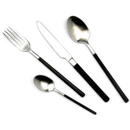 JK Home Luxury Black Handle Flatware Set Matte Stainless Steel Cutlery Set Fork Steak Knife Spoon Tableware Dinnerware Set free shipping