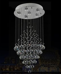 Modern Chandeliers Crystal Rain Drop Lamp High Ceiling Pendant Lighting Living Room Foyer LED Bulbs