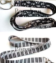 Free shipping !New 100pcs Music Piano /Musical Note Black+White Phone Lanyard Key ID Neck Strap Party Gift