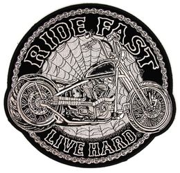 Ride Fast Live Hard Motorcycle Spider Webs Large Back Patch Motorcycle Biker Club MC Front Jacket Vest Patch Detailed Embroidery