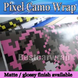 white pink Digital printed Camo Vinyl Car Wrap foil With air bubble Free Pixel Camouflage Graphic Car Sticker Film size : 1.52x10m/20m/30m