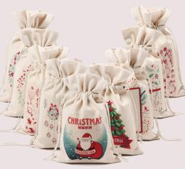 Christmas Large Canvas 9 Styles Monogrammable Santa Claus Drawstring Bag With Reindeers, Monogramable Christmas Gifts Sack Bags