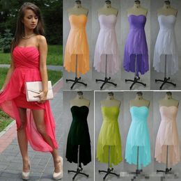 Colourful Short Hi-Lo Bridesmaid Dresses Chiffon Mini Bridesmaid Party Cocktail Dresses Sweetheart Evening Prom Gowns Under 100 Custom Made