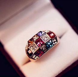 Luxury Jewelry Austrian Crystal Gemstone Rings Mixed color Colorful Channel Setting Ring for Men Women Low prices