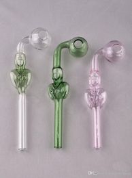 Sexy belle Curved Glass Oil Burners Pipes with Different Coloured Balancer Water Pipe glass pipes Cheap Glass pipes