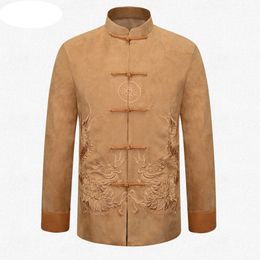 Wholesale- Yellow Brand Chinese Traditional Men's Embroider dragon Jackets Coats Outerwear M L XL XXL 3XL MTJ201507