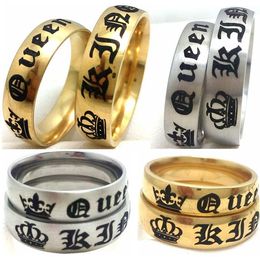 Wholesale 50pcs Gold Silver MIX Wedding Rings For Lover HIS QUEEN And HER KING Stainless Steel King and queen Rings Engagement Party Jewelry