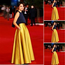 Yellow Sleeveless Party Dresses Ruched Satin Floor Length Prom Dresses Fashion Pocket High Quality Party Wears