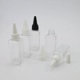 50PCS/lot Empty Clear Plastic Squeeze Dispensing Bottles with Long Tip Caps 50ml 50cc Cosmetic Container packaging