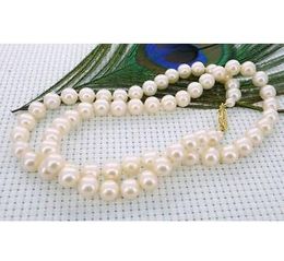 8-9mm Beaded Necklace Natural White Pearl Necklace 18inch 14k Gold Clasp